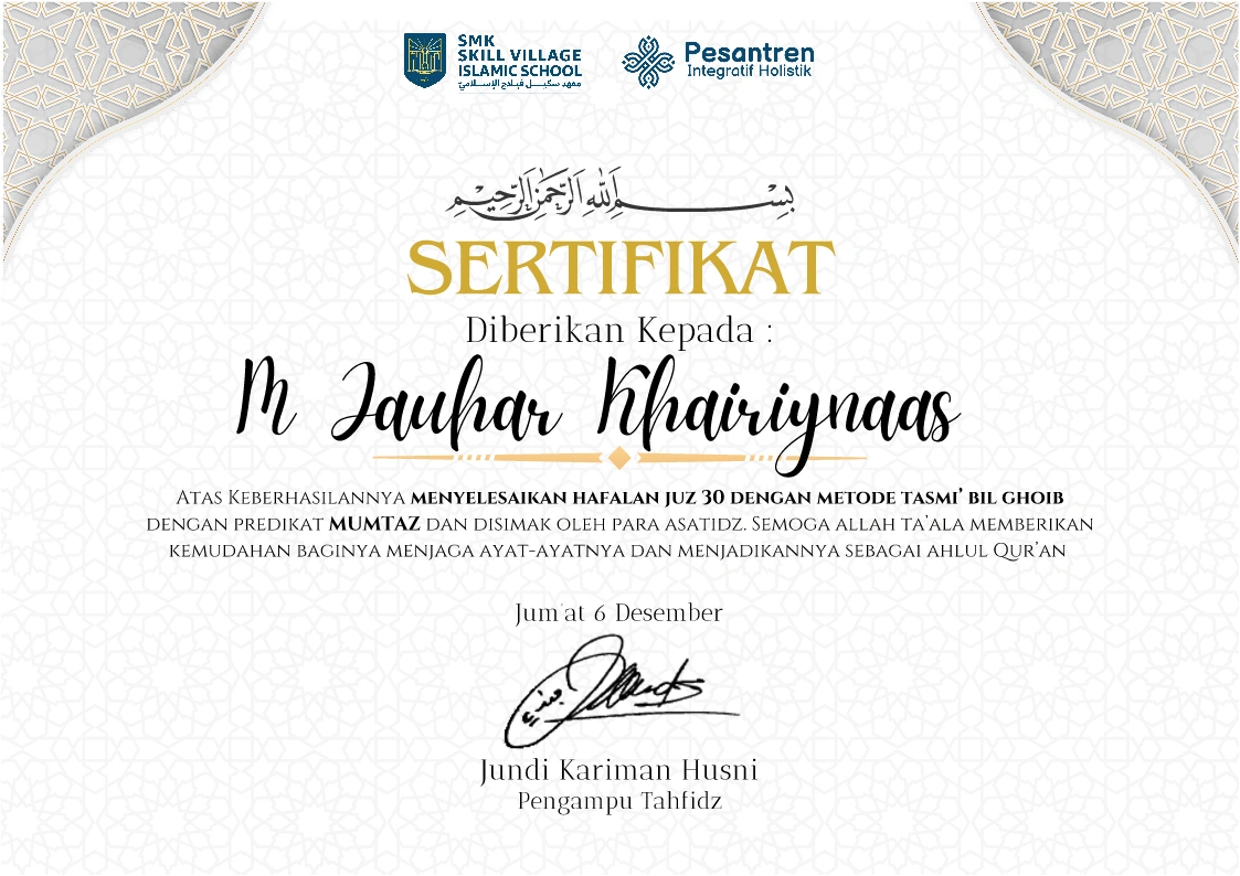 Sertifikat Santri